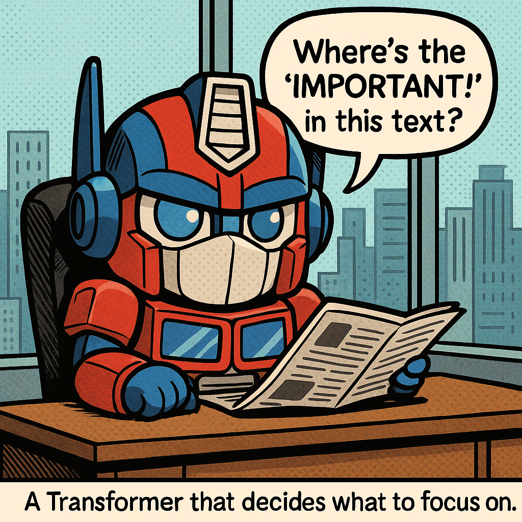 新聞を読む赤×青アクセントのロボ(導入カット)