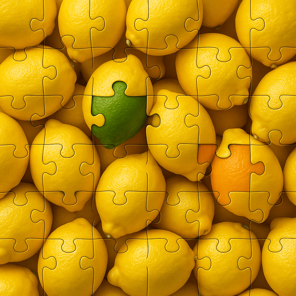 レモンの中に同じ柑橘系のオレンジとライム。ありそうな間違いです。